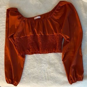 Romwe burnt flowy orange blouse